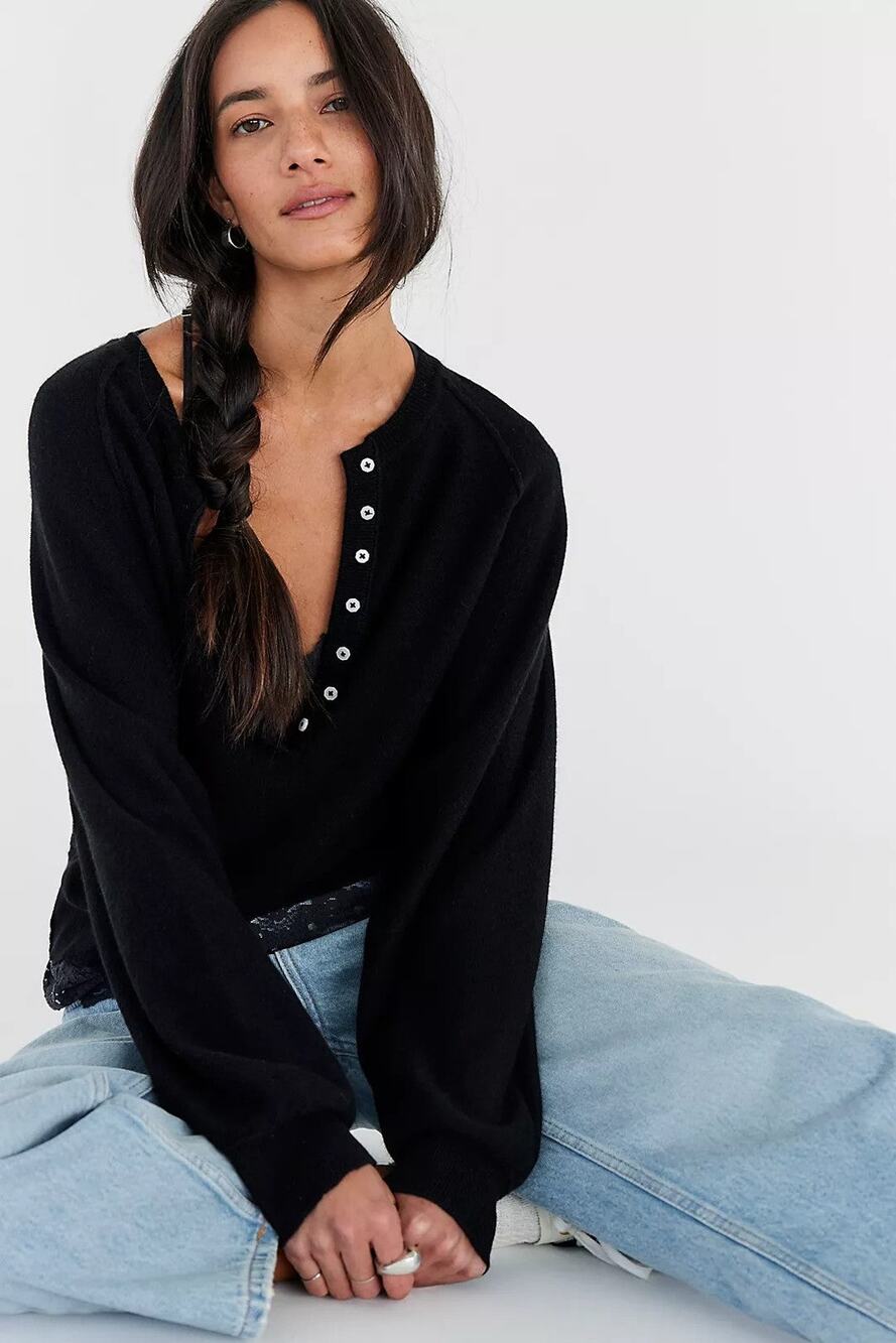 Free People Porta Cashmere Henley Sweater - XS